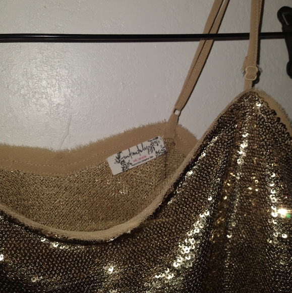 NWT FREE PEOPLE Gold Shimmer Sequins Mini Dress - Picture 6 of 11